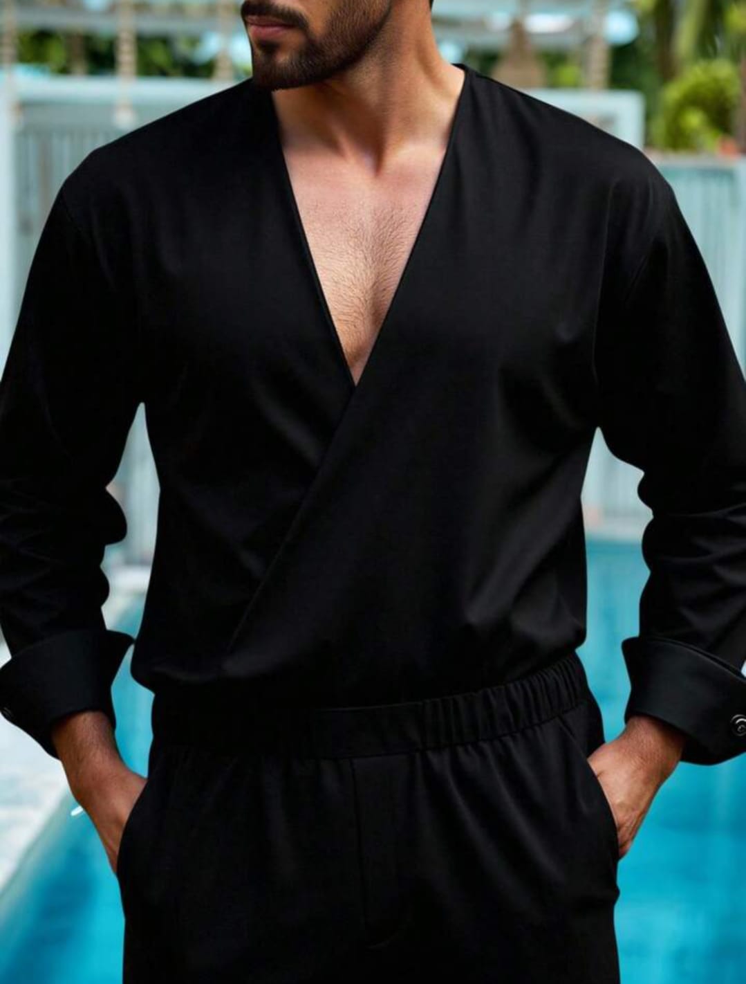 Men's Deep V-Neck Long Sleeve Casual Jumpsuit